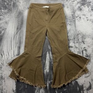 Guest Editor Flare Pants Womens Size 4 Brown Frayed Hem Bell Bottom Trousers
